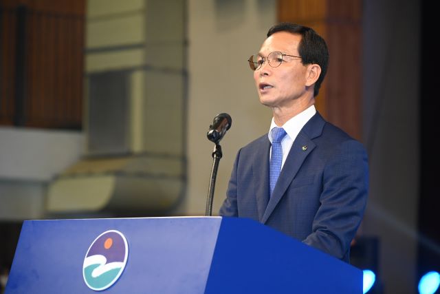 ▲ 조병옥 충북 음성군수가 1일 음성체육관에서 제39대 취임식을 가진 가운데 취임 인사를 하고 있다.ⓒ음성군