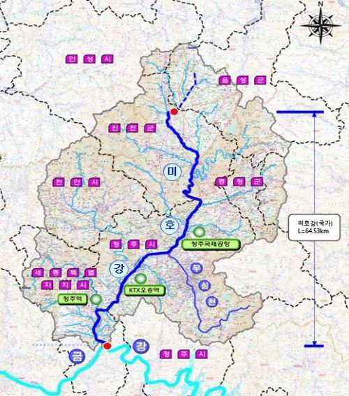 ▲ 미호강 현황 및 위치도.ⓒ환경부
