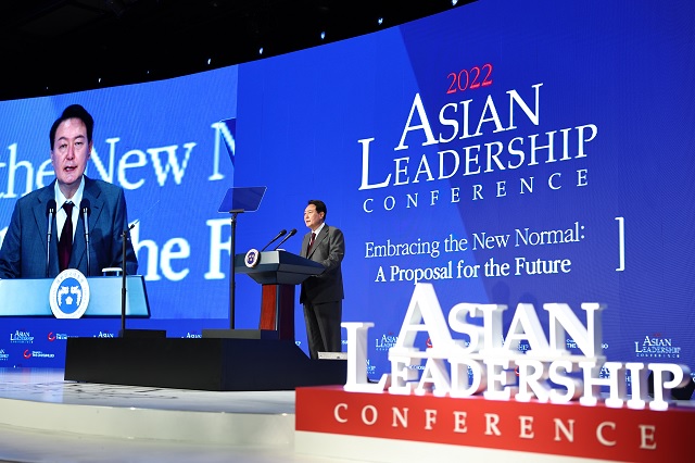 ▲ 윤석열 대통령이 13일 오전 서울 중구 신라호텔에서 열린 조선일보 주최 아시안 리더십 컨퍼런스에서 축사를 하고 있다.ⓒ대통령실 국민소통관실