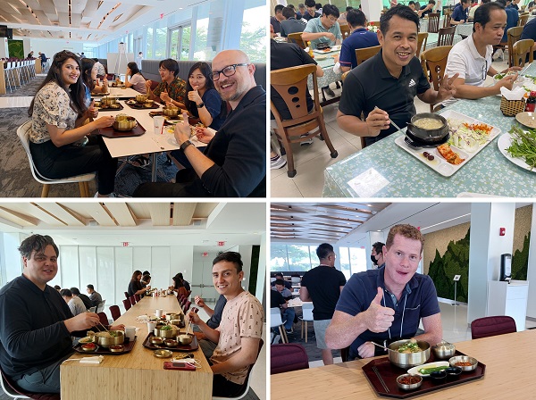 ▲ 6일(현지 일자) 아워홈 해외 점포(미국, 폴란드, 베트남, 중국 등)에서 제공된 삼계탕을 맛보고 만족하는 고객들의 모습ⓒ아워홈