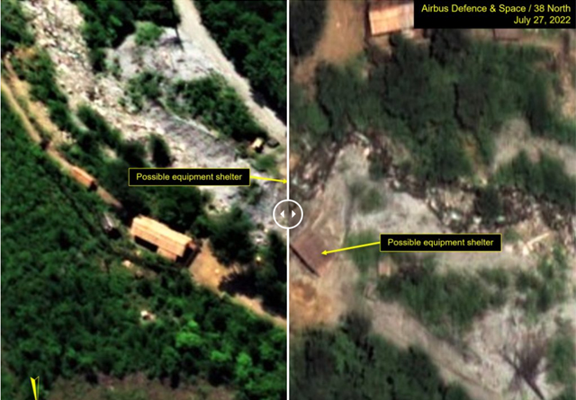 지난 7월 27일 촬영한 북한 함경북도 길주군 풍계리 핵실험장의 위성사진. 4번 갱도 연결도로가 유실된 모습이 보인다. ⓒ38노스 관련보고서 화면캡쳐.