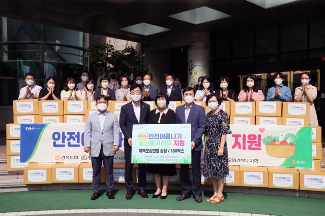 ▲ 경북농협(본부장 금동명)은 12일 청도군(군수 김하수)을 찾아 관내 고령·취약계층 농업인들의 안전하고 건강한 여름나기를 돕기 위한 농축산물 꾸러미 100세트를 전달하는 ‘안전여름나기 농산물꾸러미’ 전달식을 가졌다.ⓒ경북농협