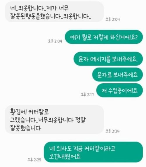 ▲ 입양한 고양를 잔혹하게 학대한 30대 남성과 주고 받은 문자. ⓒ청주시 캣맘협회