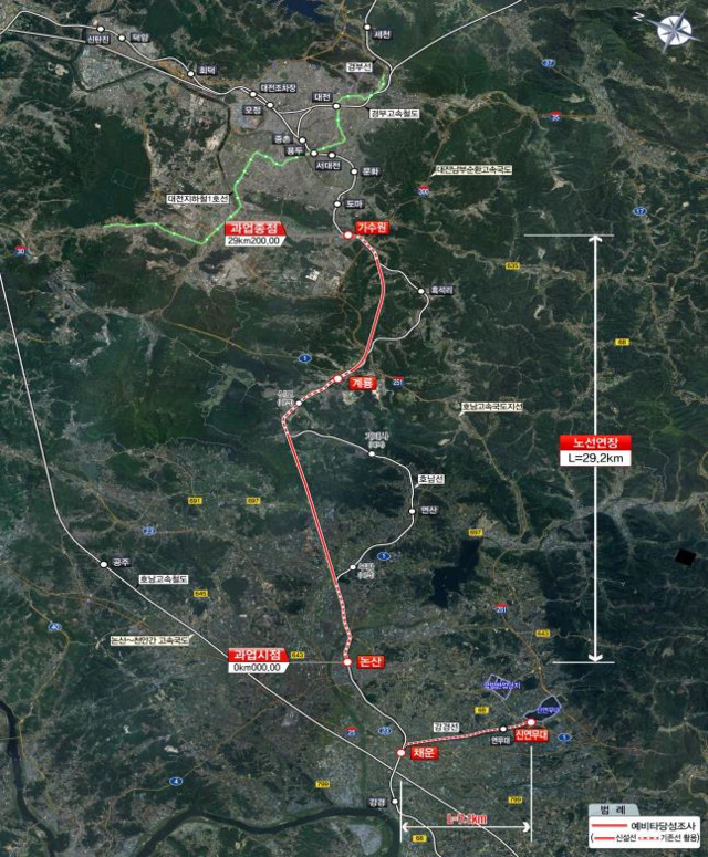 ▲ 호남선 가수원~논산 고속화 철도 노선.ⓒ논산시