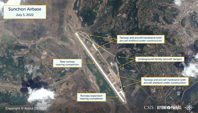 ▲ 美CSIS의 비욘드 패러렐은 최근 북한이 순천비행장 확장 공사를 진행 중이라고 전했다. ⓒCSIS 화면캡쳐-에어버스 제공.