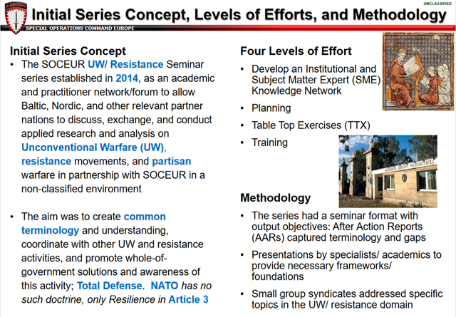 ▲ 美유럽특전사가 유럽 각국에 '저항전 개념'을 전파하려 만든 기획안. ⓒ美NSI 제공. 미군 공개자료.