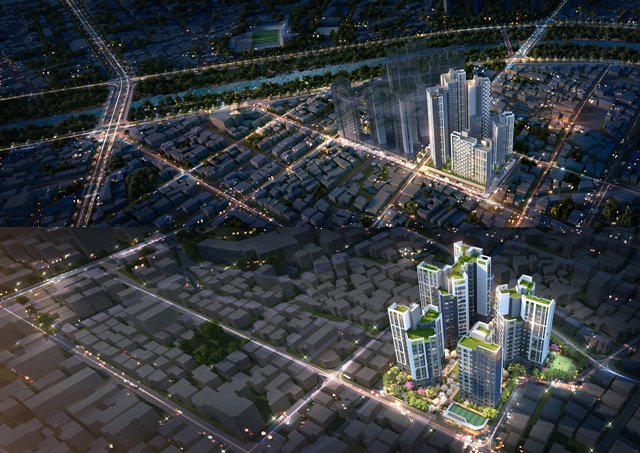 ▲ '충북청주 남주동9구역 가로주택사업(위)'과 '서울 면목역2구역 가로주택정비사업' 조감도. ⓒDL건설