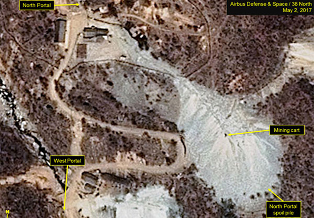 ▲ 2017년 5월 풍계리 핵실험장을 찍은 위성사진. 6차 핵실험을 실시하기 넉 달 전의 모습이다. ⓒ美38노스 보고서 화면캡쳐.