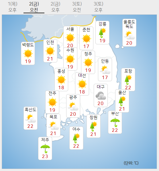 ▲ 9월 2일 오전 날씨ⓒ기상청
