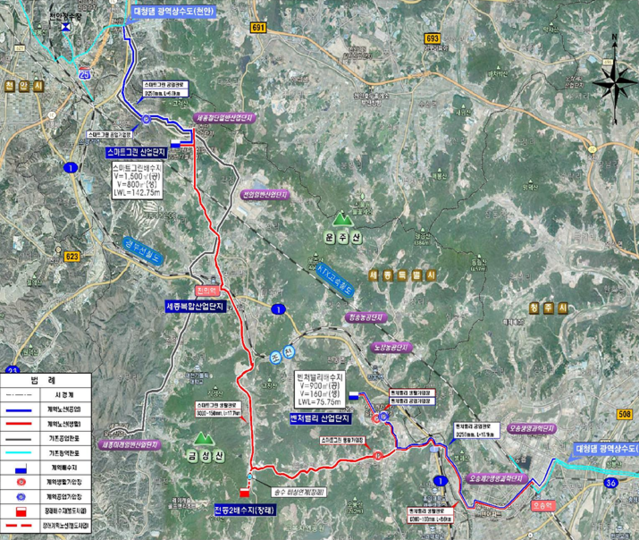 ▲ 스마트그린·벤처밸리 산업단지 용수도 건설공사 위치도.ⓒ세종시