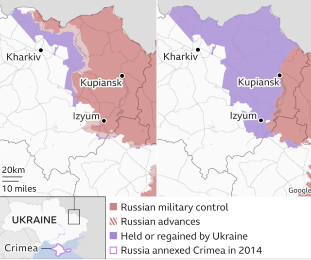 ▲ 우크라이나 대반격, 탈환한 땅ⓒBBC 캡처