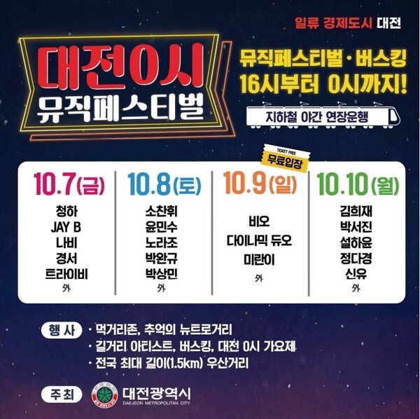 ▲ 대전 0시 뮤직페스티벌 포스터.ⓒ대전시