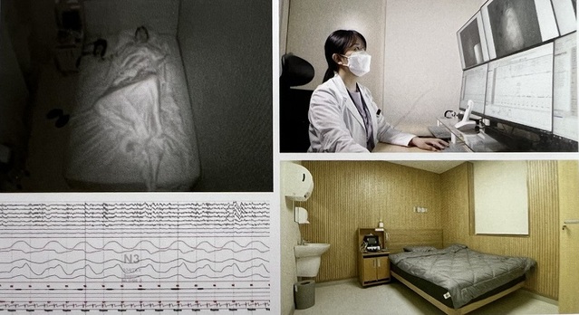 ▲ 청주 하나병원 수면다원검사 센터에서 수면다원검사를 받는 환자의 모습과 진행장면.ⓒ청주 하나병원