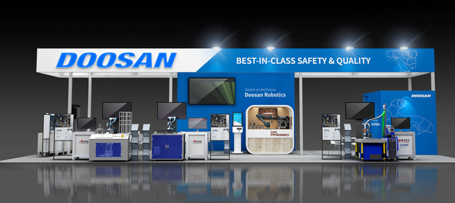 ▲ 2022 창원국제용접 및 절단자동화전에 참가하는 두산로보틱스 부스 랜더링 이미지. ⓒ(주)두산