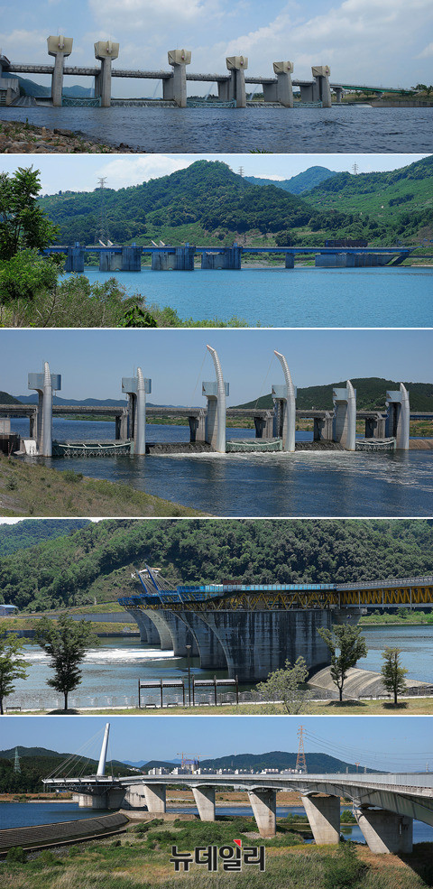 ▲ 금강 공주보, 낙동강 창녕함안보, 합천창녕보, 달성보, 강정고령보(위에서부터) 자료사진.ⓒ정상윤 기자