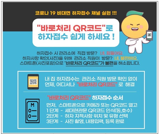 ▲ '바로 처리' QR코드 활용 하자 접수 안내문. ⓒ한국토지주택공사