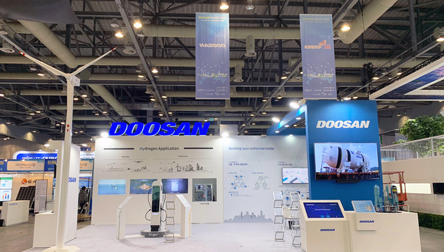 ▲ 경기도 일산 킨텍스에서 열리는 ‘2022 대한민국 에너지대전’에 설치된 두산 부스. ⓒ두산