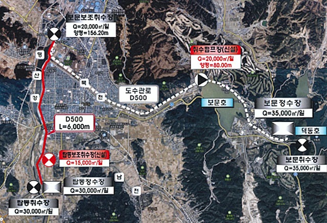 ▲ ‘경주시 탑동 보문정수장 원수 비상공급망 구축사업’ 사업 구간도.ⓒ경주시