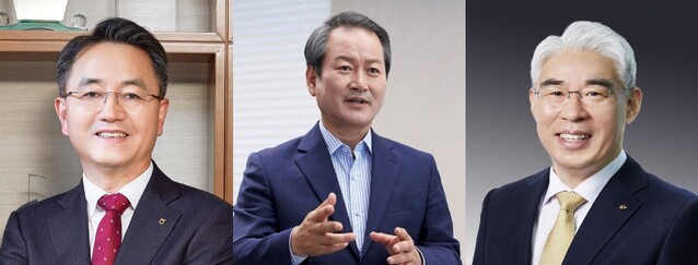 ▲ (왼쪽부터) 김인태 NH농협생명 사장, 성대규 신한라이프 사장, 김기환 KB손해보험 사장 ⓒ각사