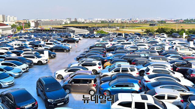 ▲ 중고차 단지에 각종 차량들이 주차된 모습. ⓒ뉴데일리DB
