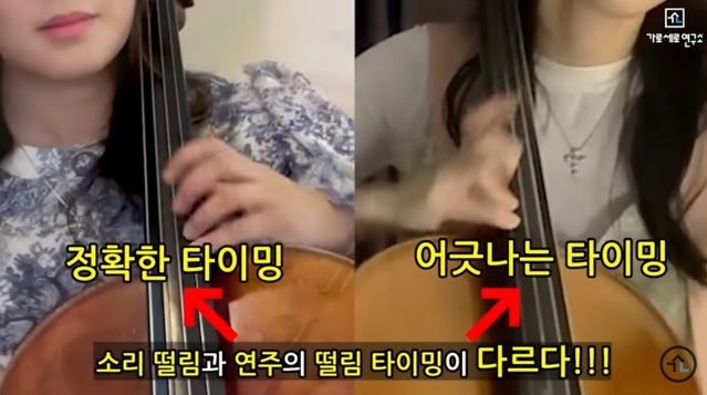 ▲ 첼리스트 A씨가 그동안 자신의 유튜브 채널에 '핸드싱크' 영상을 올린 뒤 마치 자신이 연주한 것처럼 행세해왔다는 의혹이 제기됐다. ⓒ가로세로연구소 화면 캡처