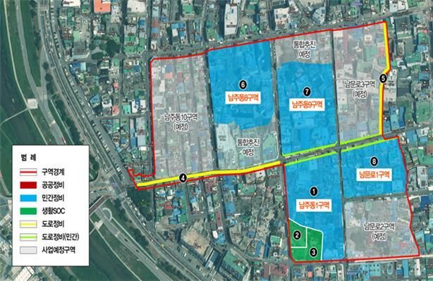 ▲ 국토교통부의 소규모 주택정비 관리지역 후보지로 지정된 청주시 상당구 남주동·남문로 일대.ⓒ청주시
