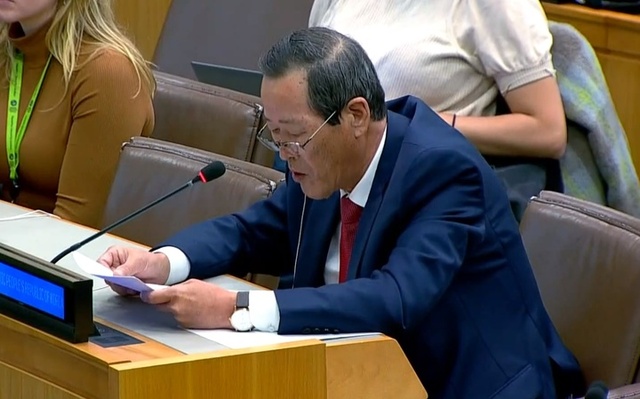 ▲ 김성 유엔주재 북한 대사가 16일(현지시간) 유엔총회 제3위원회에서 북한인권결의안과 관련해 발언하고 있다. ⓒ뉴시스