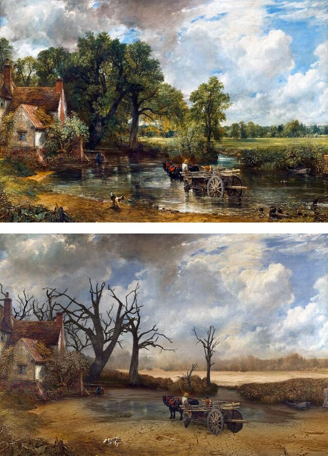 ▲ 디지털 아티스트 쿠엔틴 디바인이 재해석한 명화 '건초 마차'(아래). ⓒ삼성