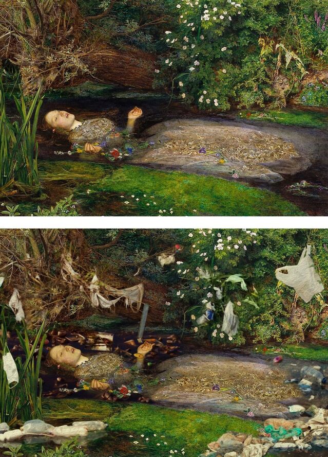 ▲ 디지털 아티스트 쿠엔틴 디바인이 재해석한 명화 '오필리아'(아래). ⓒ삼성