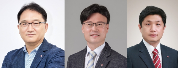 ▲ (왼쪽부터) LG이노텍 김홍식 부사장, 조지태 전무, 노승원 전무. ⓒLG이노텍