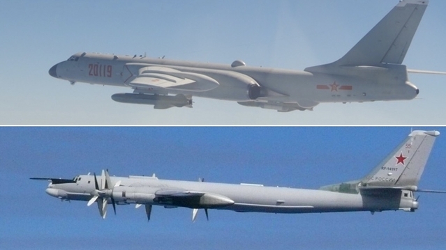 ▲ 중국 군용기(H-6 폭격기) - 러시아 군용기(TU-95 폭격기)ⓒ연합뉴스