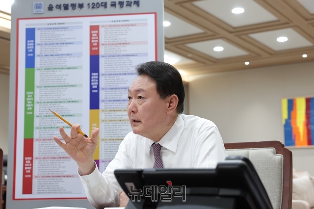 ▲ 13일 용산 대통령실 청사 집무실에 윤석열정부 120대 국정과제 현황판이 설치돼 있다.ⓒ대통령실 제공