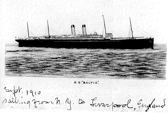 ▲ 미국유학 6년만에 귀국할때 이승만이 탄 여객선 발틱호. 영문메모는 이승만 친필.ⓒ연세대이승만연구원