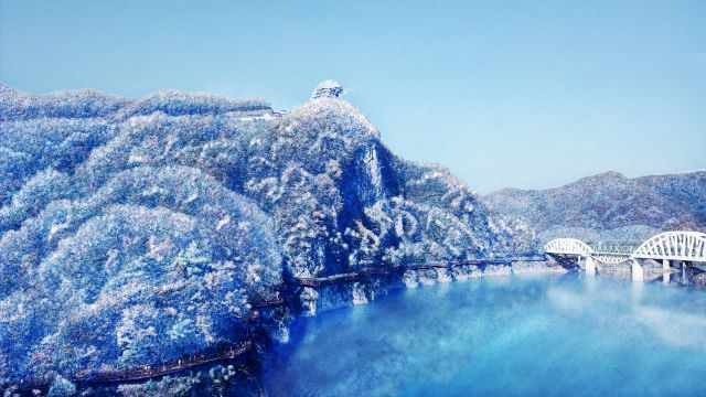 ▲ 충북 단양강 잔도 설경.ⓒ단양군