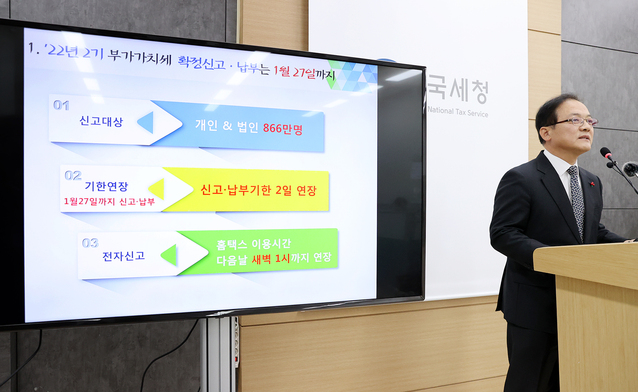 ▲ 양동훈 국세청 개인납세국장이 부가세 신고 관련 브리핑을 하고 있다. ⓒ국세청