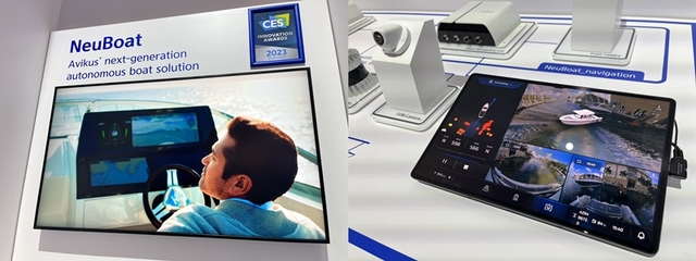 ▲ CES 2023 LVCC HD현대 부스에 전시된 아비커스의 자율운항 솔루션. ⓒ김보배 기자