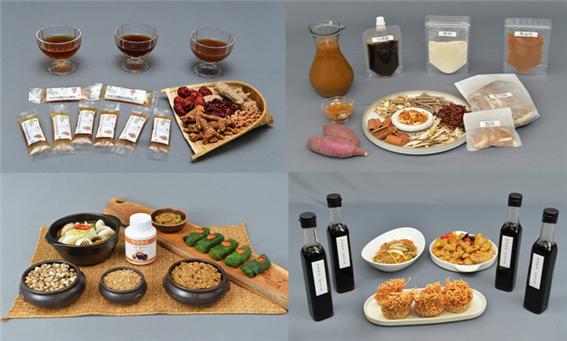 ▲ [좌측 상단 왼쪽부터 시계방향으로] ①대추추출액 활용 소재화 ②고구마 모주 제조법 ③동충하초 만능간장 ④장류용 종균 바실러스.ⓒ충북농업기술원