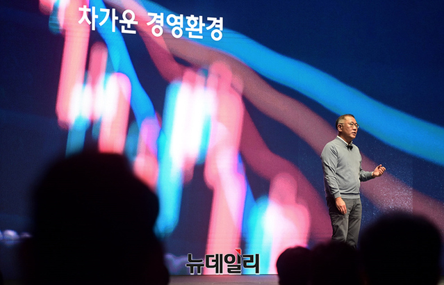 ▲ 정의선 현대차그룹 회장이 지난 3일 신년회에서 발언하는 모습. ⓒ뉴데일리DB