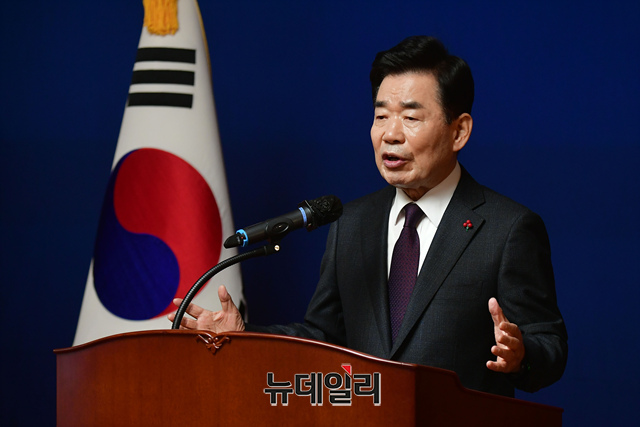 ▲ 김진표 국회의장이 11일 오전 국회 사랑재에서 열린 신년 기자간담회에서 모두발언을 하고 있다. ⓒ이종현 기자