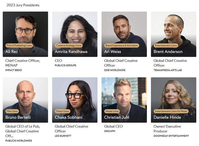 ▲ 2023 칸 라이언즈 부문별 심사위원장. ⓒCannes Lions