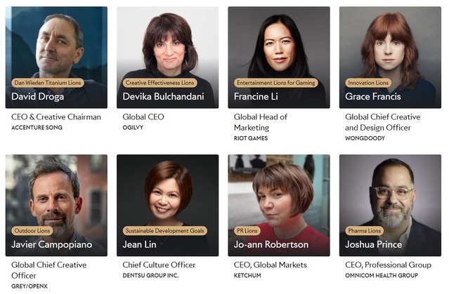 ▲ 2023 칸 라이언즈 부문별 심사위원장. ⓒCannes Lions