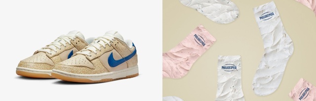 ▲ 나이키 '몬트리올 베이글'(좌), 필라델피아 크림치즈 '필리 쉬미어 삭스'. ⓒ각사