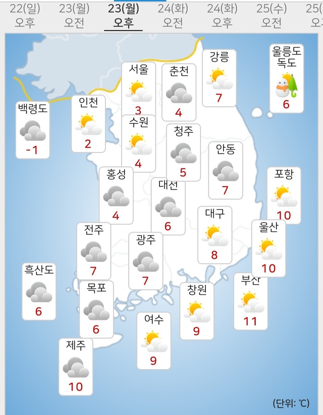 ▲ 1월22일 오후날씨. ⓒ기상청