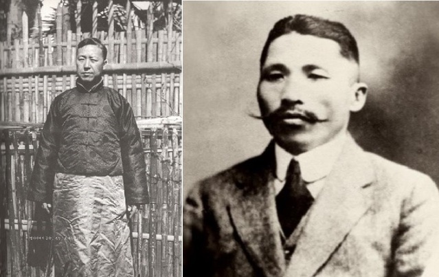 ▲ 중국인 옷 입은 이승만 임정대통령, 경호담당 경무국장 김구(오른쪽).