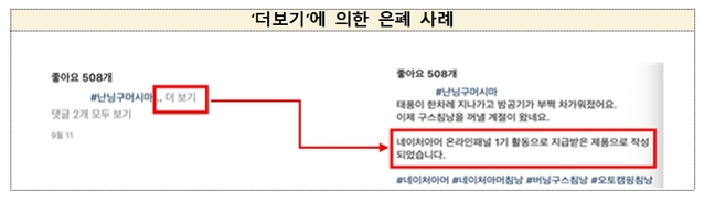 ▲ 인스타그램 뒷광고 적발 사례 ⓒ공정위