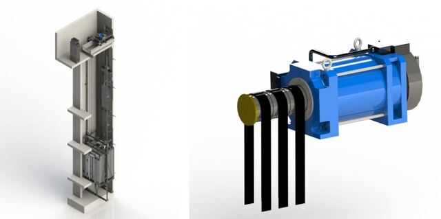 ▲ TK엘리베이터 벨트 시스템과 권상기. ⓒTK엘리베이터코리아