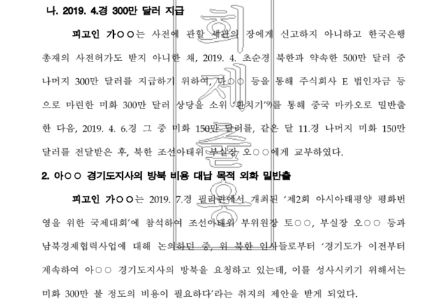 ▲ 쌍방울그룹 김성태 전 회장 검찰 공소장 일부.
