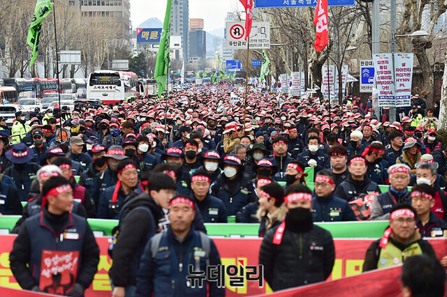 ▲ 민주노총 건설노조 건설노조 탄압 규탄 시위. ⓒ뉴데일리DB