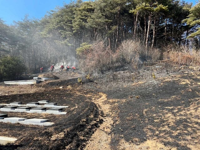▲ 3일 발생한 충남 홍성군 홍동면 대영리 산불 현장.ⓒ산림청
