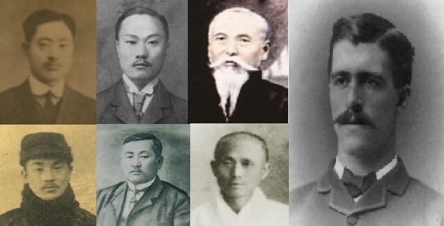 ▲ 왼쪽 위부터 시계 방향으로 김상옥, 박상진, 이상룡, 헐버트, 나철, 최재형, 이회영. ⓒ국가보훈처